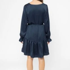 Billie The Label Jessica Navy Satin Drop Waist Mid Sleeve Mini Dress