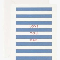 Father Rabbit Love You Dad Blue + White Stripe Greeting Card