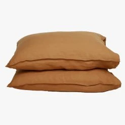 Home Lab Cushion, Throws & Linen 100% French Linen Pillowcase Pair Ginger