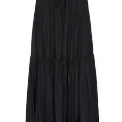 Among The Brave Fashion Sensational Black Tiered Satin Tie Waist Maxi Skirt