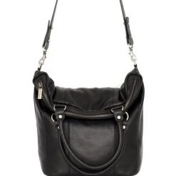 Status Anxiety Some Secret Place Twin Fold Over Handles Black Leather Bag
