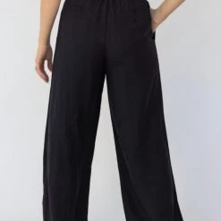 Among The Brave Galaxy Black Paper Bag Tie Waist Wide Leg Linen Pant