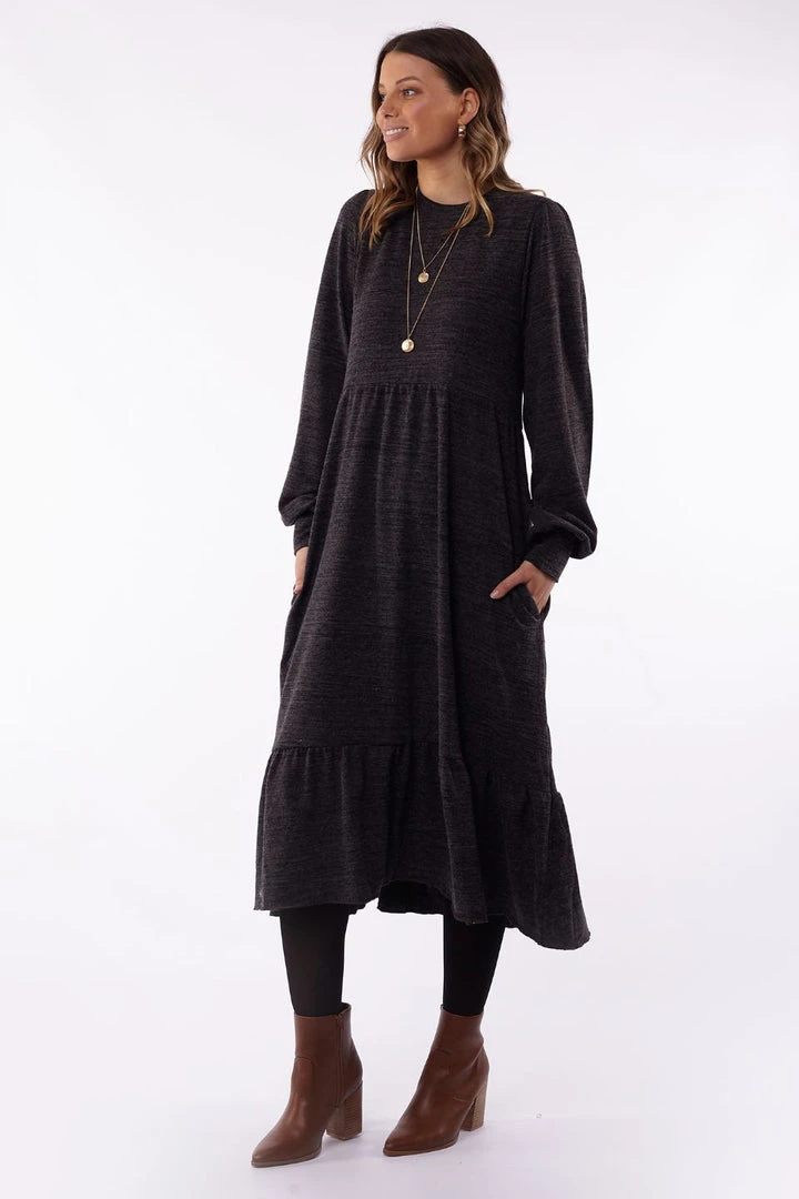 Foxwood Fashion Kensington Balloon LS Tiered Charcoal Marle Midi Dress 4 Foxwood Fashion Kensington Balloon LS Tiered Charcoal Marle Midi Dress