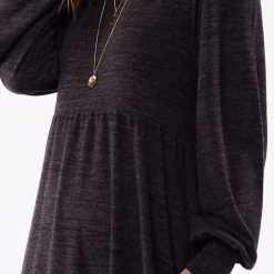 Foxwood Fashion Kensington Balloon LS Tiered Charcoal Marle Midi Dress 9 Foxwood Fashion Kensington Balloon LS Tiered Charcoal Marle Midi Dress