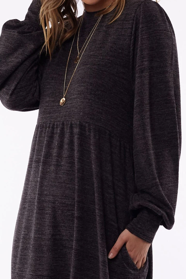 Foxwood Fashion Kensington Balloon LS Tiered Charcoal Marle Midi Dress 6 Foxwood Fashion Kensington Balloon LS Tiered Charcoal Marle Midi Dress