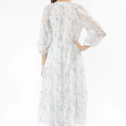 Leila + Luca Stellar Lavender Floral Flutter Sleeve V Neck Tiered Midi Dress