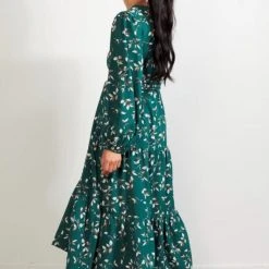 Drama The Label Tracey Green Tea Floral LS Wrap Midi Dress