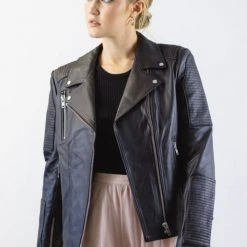 Federation Knew Patch Detail Black Leather Jacket Fashion