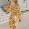 Ivy + Jack Skyler Marigold Floral LS V Neck Waist Cut Out Maxi Dress