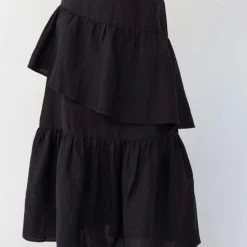 Among The Brave Amelia Black Asymetrical Tiered Linen Skirt