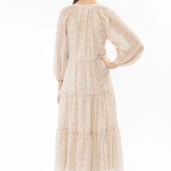 Leila + Luca Fashion Stellar Ivory Ditsy Flutter Sleeve V Neck Tiered Midi Dress