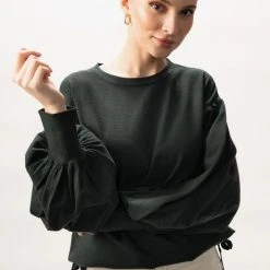 Among The Brave Taryn Deep Teal Slouchy Balloon Sleeve Tie Hem Knit Fashion