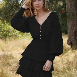 Esmaee Skylar Black Lace LS Mini Dress Fashion