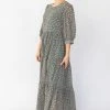 Among The Brave Fashion Lucid Sage Ditsy Floral Puff Sleeve Tiered Maxi Dress