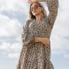 Among The Brave Aida Natural Animal LS Puff Sleeve Button Front Tiered Maxi Dress Fashion