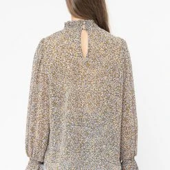 Seeking Lola Fashion Walk This Way Caramel Floral LS Shirred Top