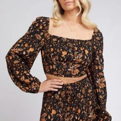 All About Eve Cleo Black Rust Floral Crop Top Fashion
