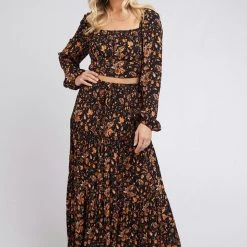 All About Eve Cleo Black Rust Floral Crop Top Fashion
