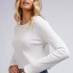 All About Eve Brinkley LS White Rib Crop Tee