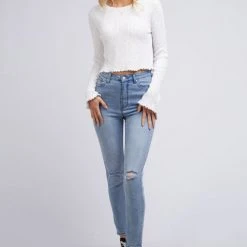 All About Eve Brinkley LS White Rib Crop Tee