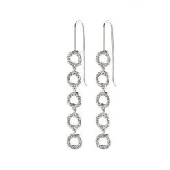 Pilgrim Accessories Tessa Preciosa Crystals On Linked Hanging Small Silver Circles Hook Earrings