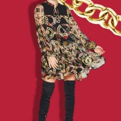 Coop Fashion Shir Majesty Chain Black Print LS Mini Dress