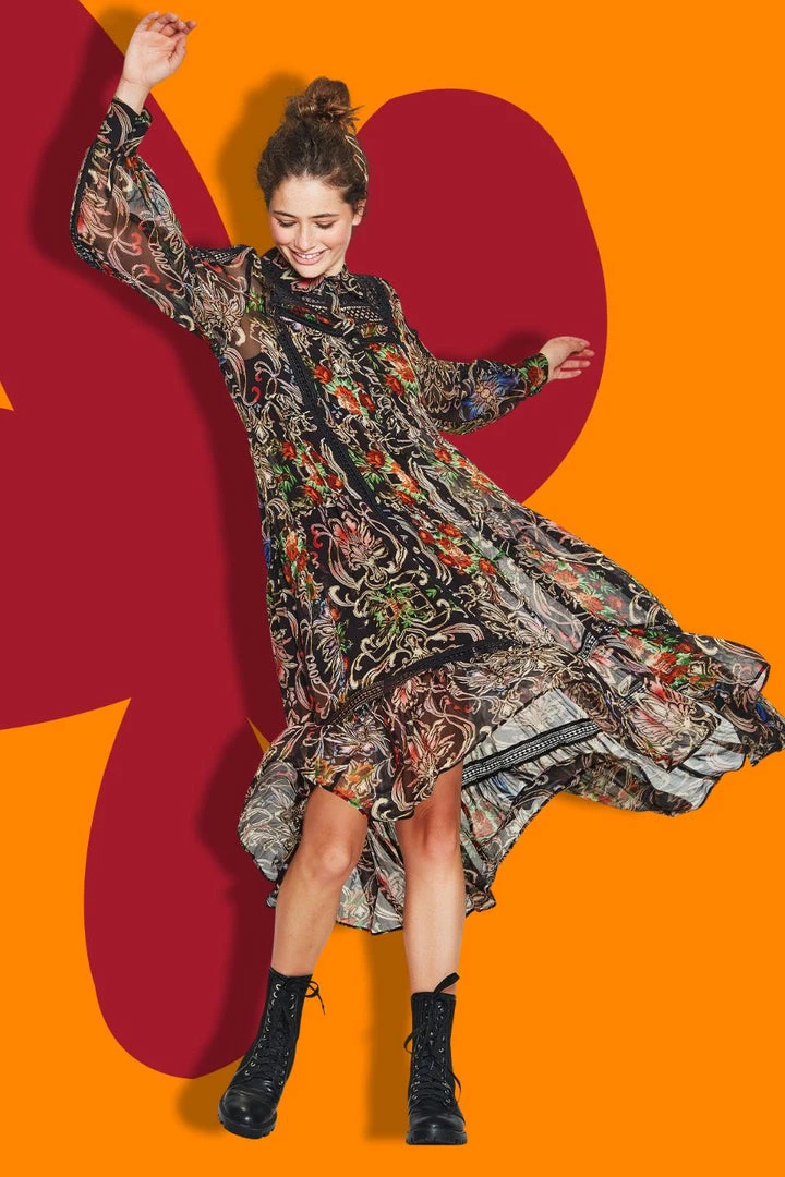 Coop State Of Lace Neck Black LS Midi Moonflower Dress 4 Coop State Of Lace Neck Black LS Midi Moonflower Dress