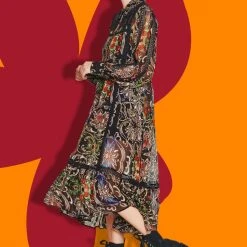 Coop State Of Lace Neck Black LS Midi Moonflower Dress 8 Coop State Of Lace Neck Black LS Midi Moonflower Dress