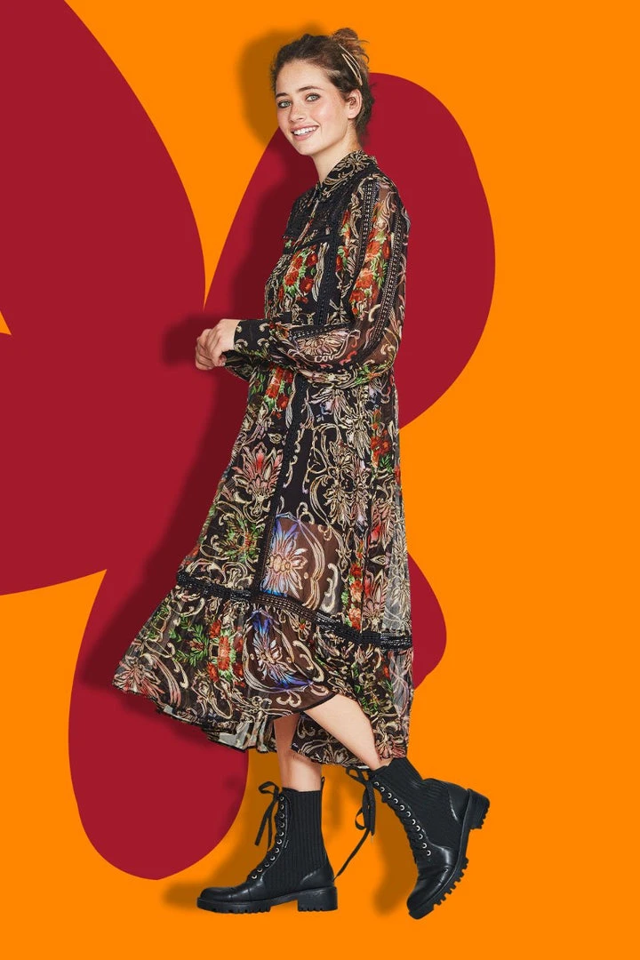 Coop State Of Lace Neck Black LS Midi Moonflower Dress 5 Coop State Of Lace Neck Black LS Midi Moonflower Dress