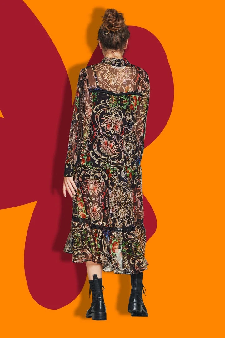 Coop State Of Lace Neck Black LS Midi Moonflower Dress 6 Coop State Of Lace Neck Black LS Midi Moonflower Dress