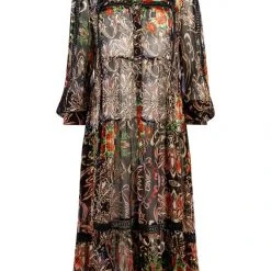 Coop State Of Lace Neck Black LS Midi Moonflower Dress