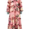 Coop Fashion Hang In Tier LS Frill Pink Zinnia Garden Midi Dress