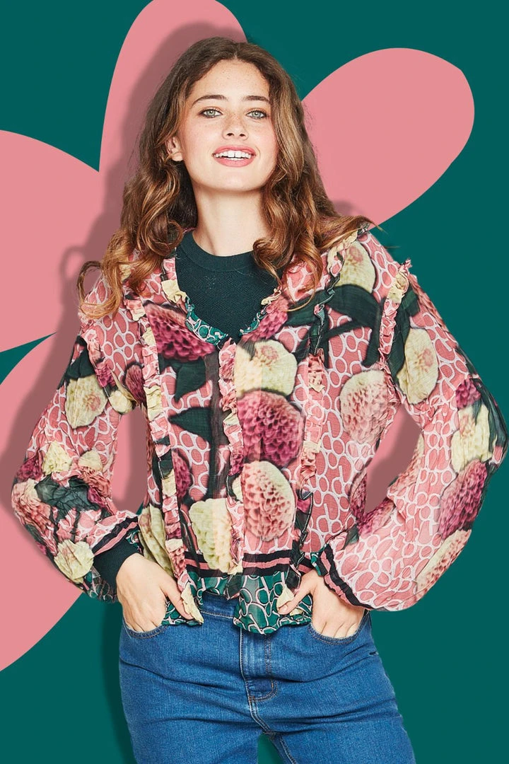 Coop Whatever Frill Be Pink Zinnia Garden Blouse Fashion 4 Coop Whatever Frill Be Pink Zinnia Garden Blouse Fashion