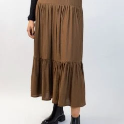 Ivy + Jack Fashion Stella Pecan Crinkle Deep Basque Tiered Midi Skirt