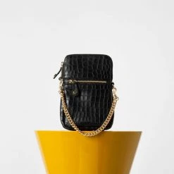 Vash Ibiza Black Croc Leather Phone Pouch Bag Accessories