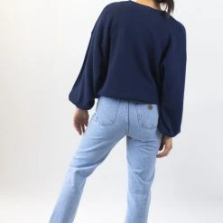 Among The Brave Carefree Navy Slouchy Puff Sleeve Knit Fashion