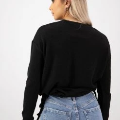 Among The Brave Fashion Rylee Black Slouchy Tie Hem Soft Brushed Sweat