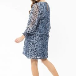Seeking Lola Wanderer Blue Animal LS Shift Dress Fashion