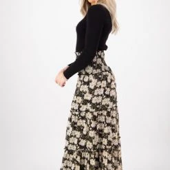 Ivy + Jack Rosie Ivory Gardenia Shirred Waist Tiered Skirt