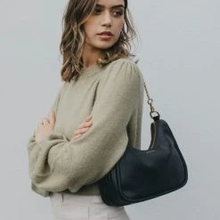 Saben Odette Black Python Shoulder Bag With Gold Chain Detail