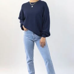 Among The Brave Carefree Navy Slouchy Puff Sleeve Knit Fashion