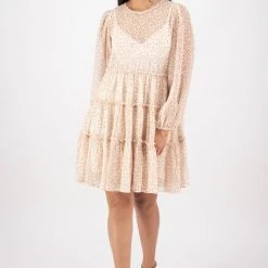 Ivy + Jack Fashion Bella Natural Floral Crinkle Blouson LS Smock Mini Dress