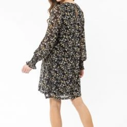 Seeking Lola Wanderer Black Floral LS Shift Dress 7 Seeking Lola Wanderer Black Floral LS Shift Dress