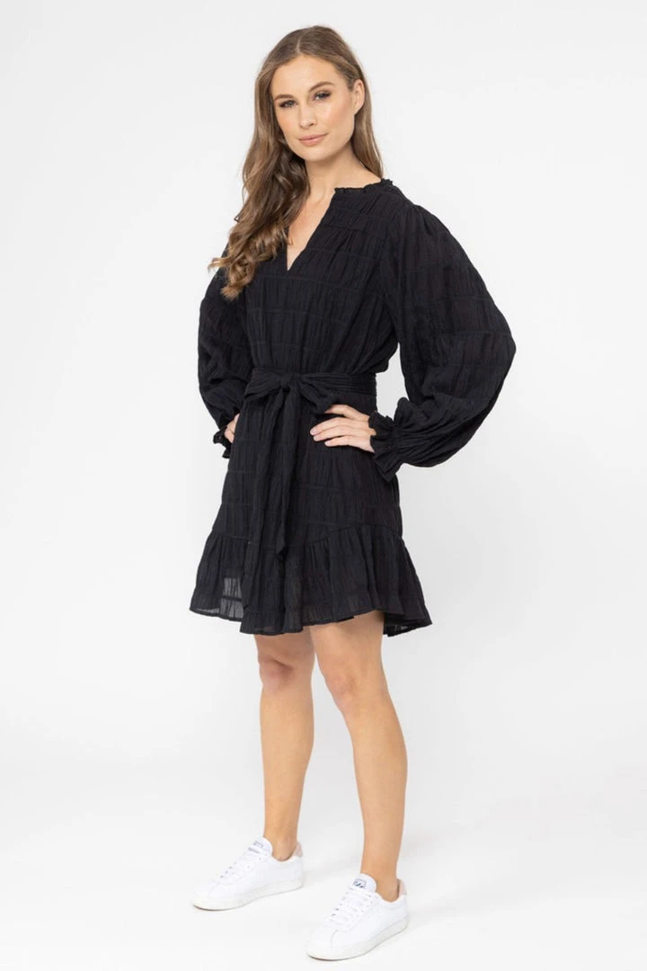 Seeking Lola Inspire Black Texture LS Frill Hem Shift Dress Fashion 4 Seeking Lola Inspire Black Texture LS Frill Hem Shift Dress Fashion