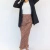 Ivy + Jack Fashion Ivy Peach Leopard Satin Midi Bias Skirt