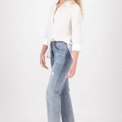 Among The Brave Carlie Straight Leg Distressed Raw Hem Faded Jean Fashion