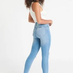 Rollas Fashion Eastcoast Ankle Ocean Blue Worn Knee Rip Skinny Denim Jean