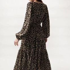 Among The Brave Twilight Black Animal LS Tiered Maxi Dress Fashion