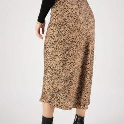 Ivy + Jack Ivy Tan Mini Leopard Satin Midi Bias Skirt Fashion