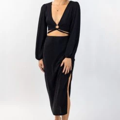 Among The Brave Interstellar Black Shimmer High Split Midi Skirt